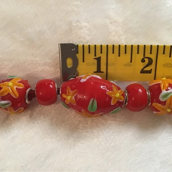 Lampwork focal beads glass beads jewelry 7 bead lot red flowers shiny large hole - Picture 5 of 5